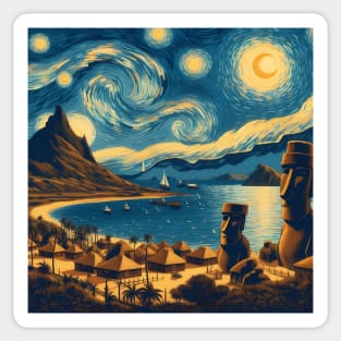 Easter Island, Rapa, Nui, Chile, in the style of Vincent van Gogh's Starry Night Sticker